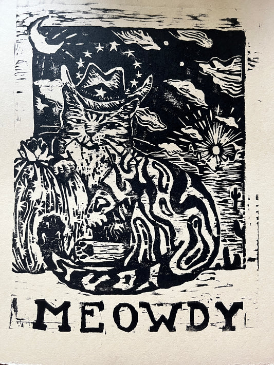 Meowdy - original woodcut