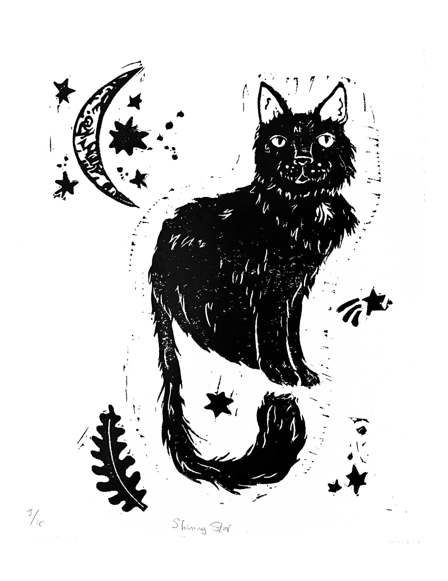 Moon Queen - Original Linocut Cat Series