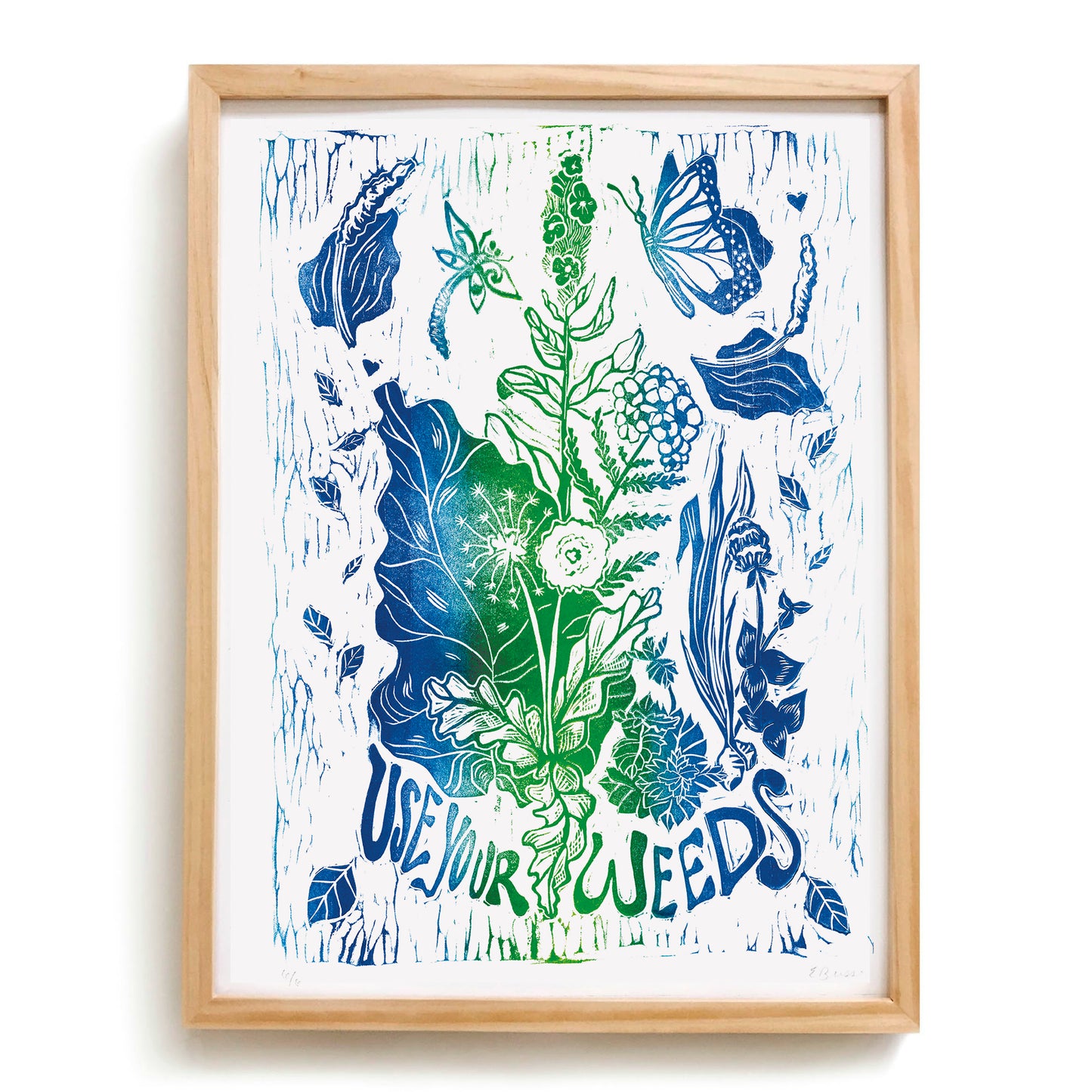 Use Your Weeds - Original Linocut Print