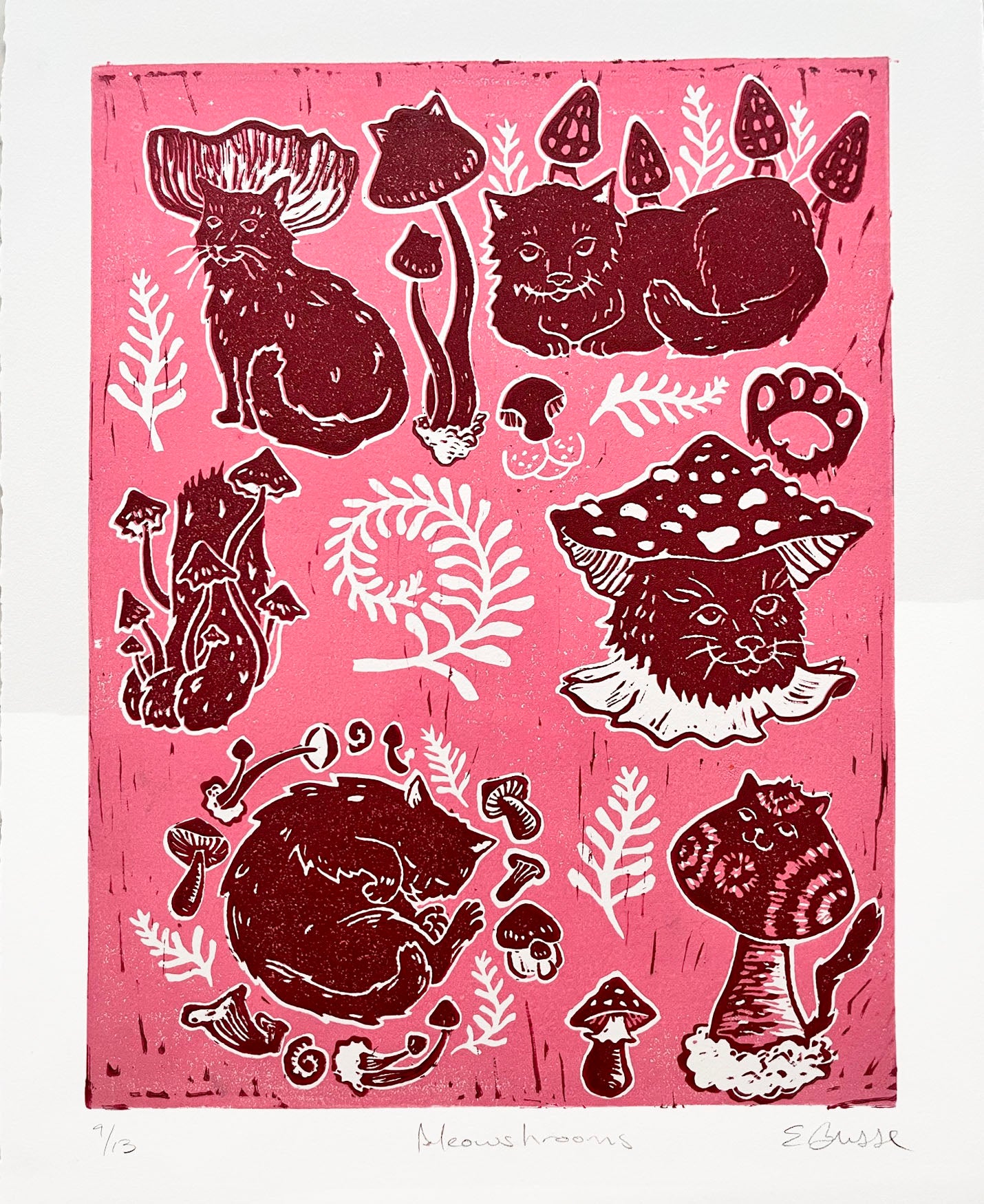 Meowshroom - Original Linocut Print